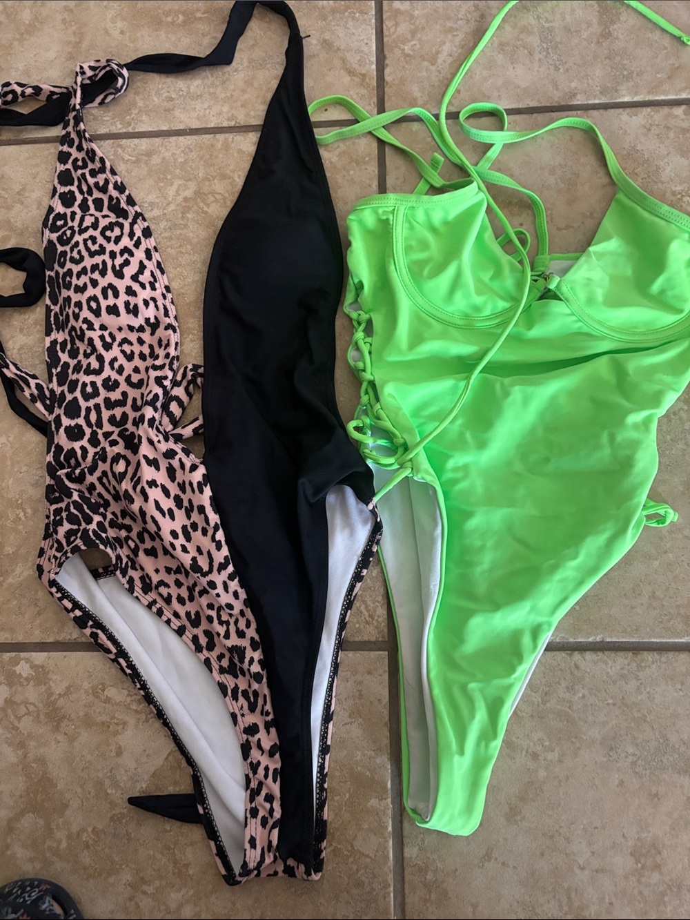 Kids One-Piece Swimsuit - Neon Green and Pink Leopard Mix